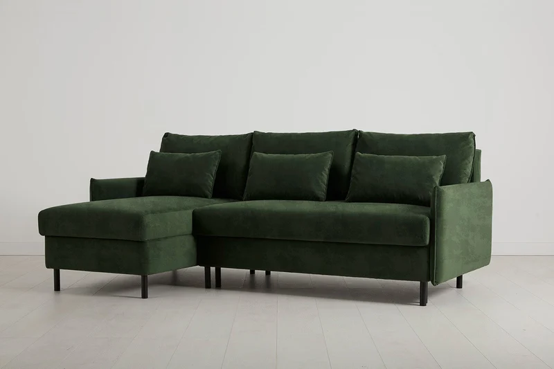 Model 12 Dreisitzer-Schlafsofa mit Chaiselongue links, Tannengrün