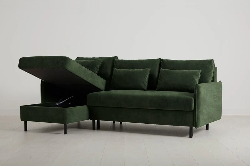 Model 12 Dreisitzer-Schlafsofa mit Chaiselongue links, Tannengrün