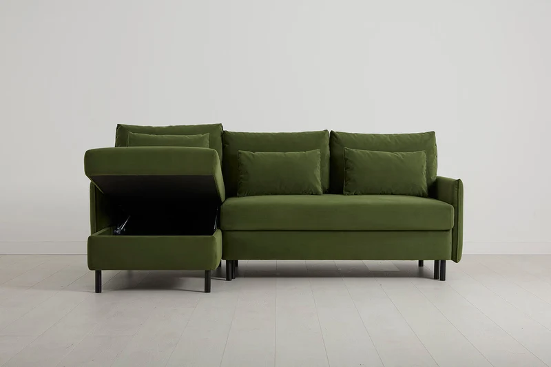 Model 12 Dreisitzer-Schlafsofa mit Chaiselongue links, Laubgrün