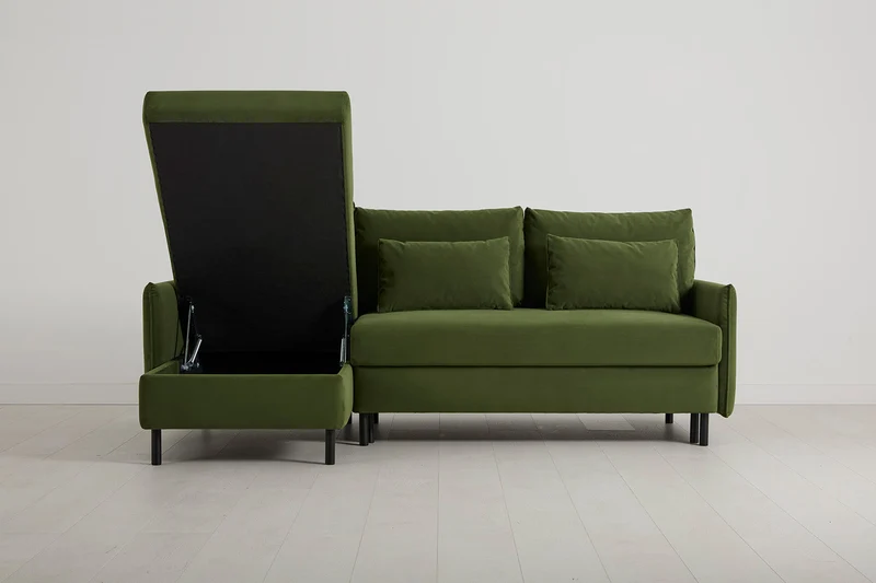 Model 12 Dreisitzer-Schlafsofa mit Chaiselongue links, Laubgrün