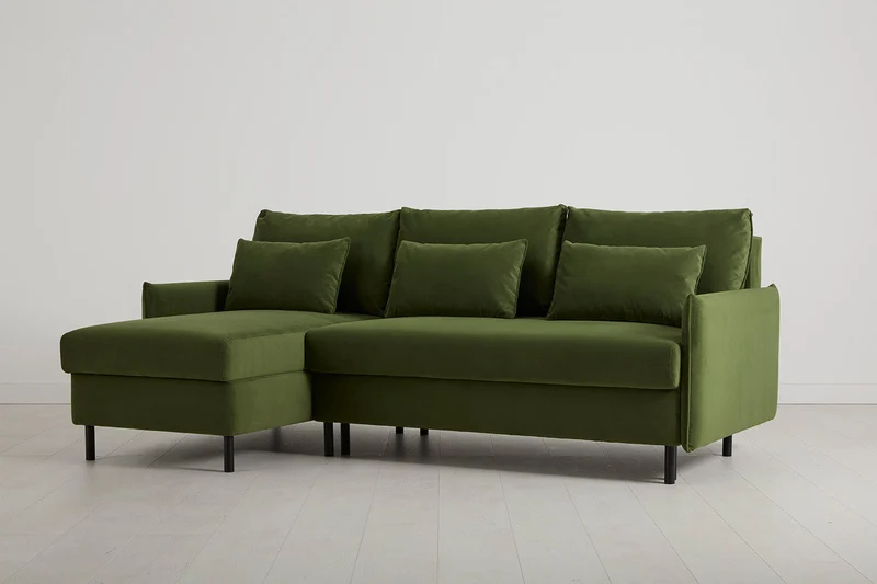 Model 12 Dreisitzer-Schlafsofa mit Chaiselongue links, Laubgrün