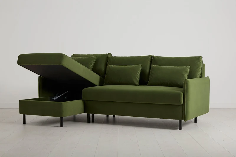 Model 12 Dreisitzer-Schlafsofa mit Chaiselongue links, Laubgrün
