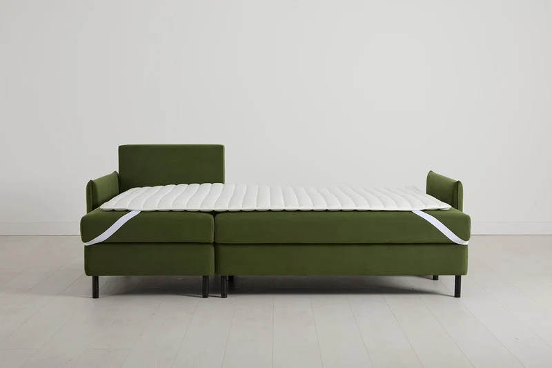 Model 12 Dreisitzer-Schlafsofa mit Chaiselongue links, Laubgrün