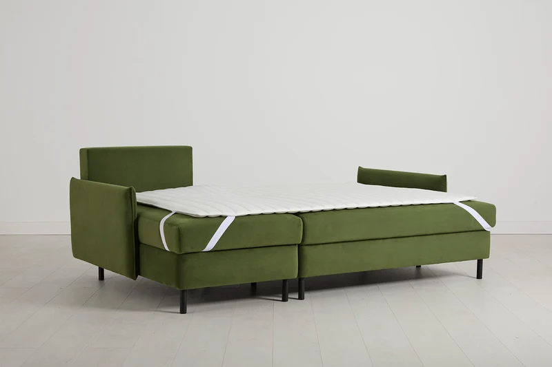 Model 12 Dreisitzer-Schlafsofa mit Chaiselongue links, Laubgrün