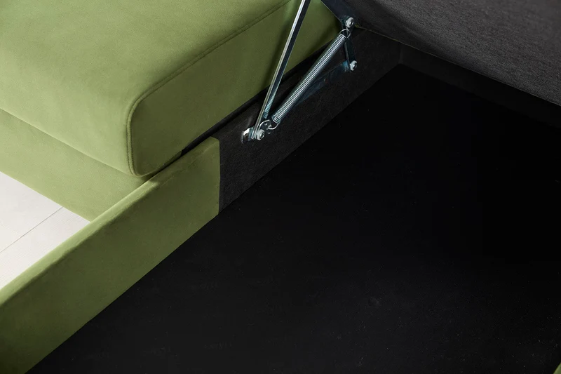 Model 12 Dreisitzer-Schlafsofa mit Chaiselongue links, Laubgrün
