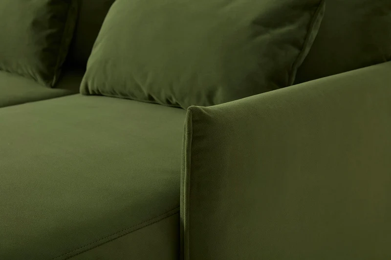 Model 12 Dreisitzer-Schlafsofa mit Chaiselongue links, Laubgrün