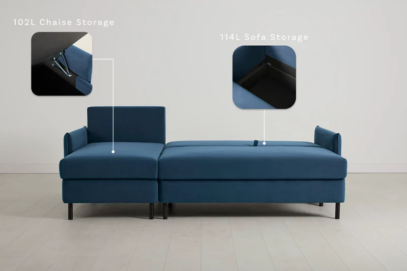 Model 12 Dreisitzer-Schlafsofa mit Chaiselongue links, Blaugrün