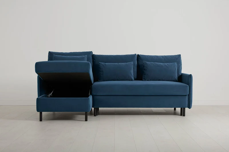 Model 12 Dreisitzer-Schlafsofa mit Chaiselongue links, Blaugrün
