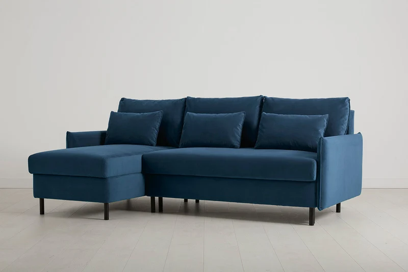 Model 12 Dreisitzer-Schlafsofa mit Chaiselongue links, Blaugrün