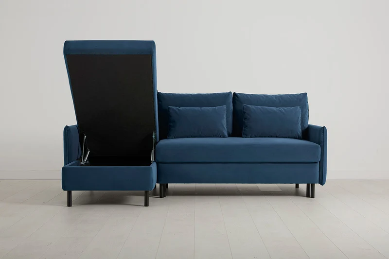 Model 12 Dreisitzer-Schlafsofa mit Chaiselongue links, Blaugrün