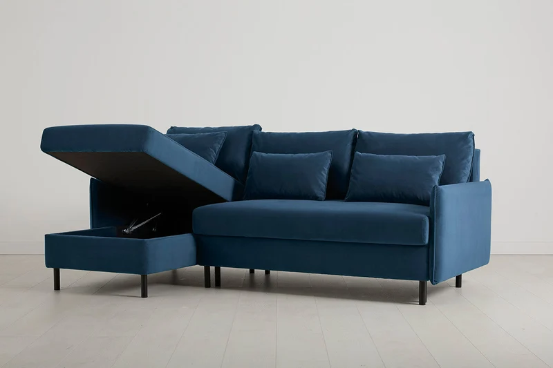 Model 12 Dreisitzer-Schlafsofa mit Chaiselongue links, Blaugrün