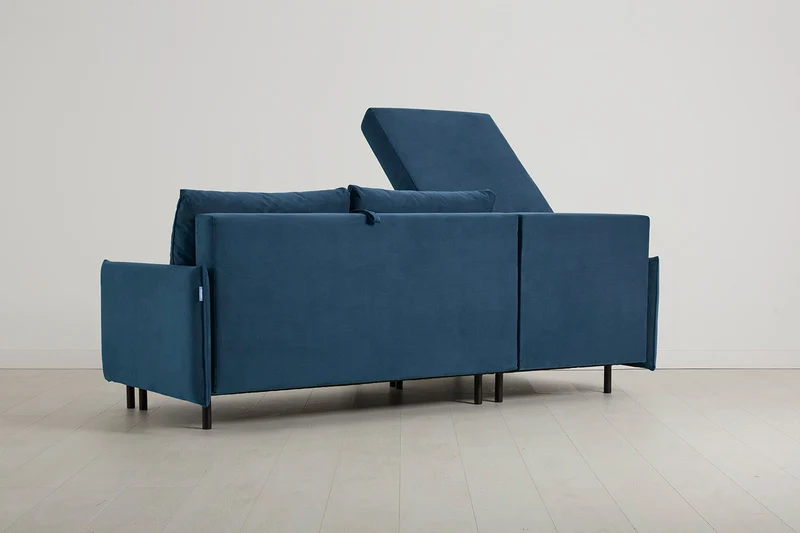 Model 12 Dreisitzer-Schlafsofa mit Chaiselongue links, Blaugrün
