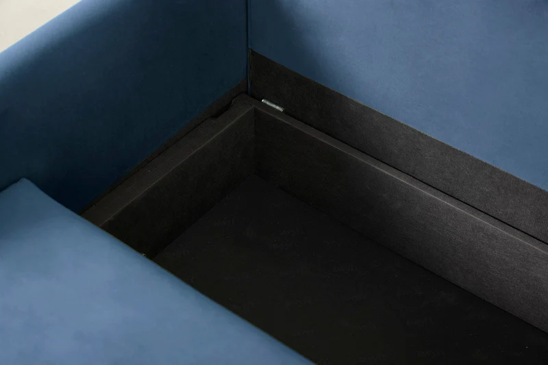 Model 12 Dreisitzer-Schlafsofa mit Chaiselongue links, Blaugrün