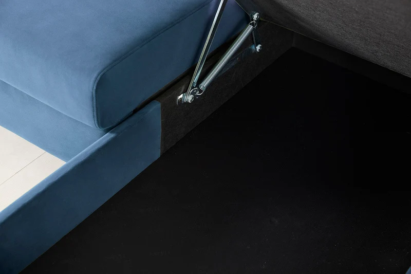 Model 12 Dreisitzer-Schlafsofa mit Chaiselongue links, Blaugrün