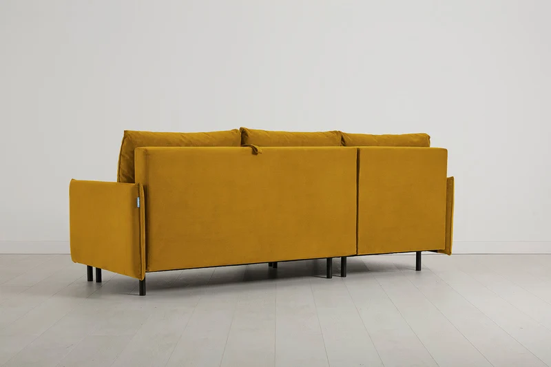 Model 12 Dreisitzer-Schlafsofa mit Chaiselongue links, Senfgelb