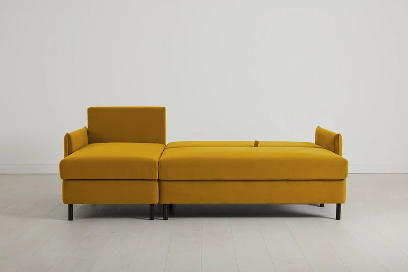 Model 12 Dreisitzer-Schlafsofa mit Chaiselongue links, Senfgelb