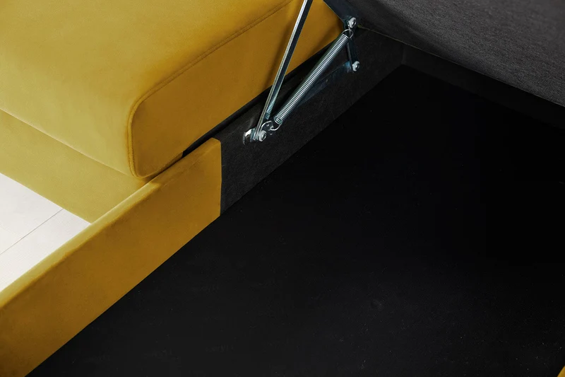 Model 12 Dreisitzer-Schlafsofa mit Chaiselongue links, Senfgelb