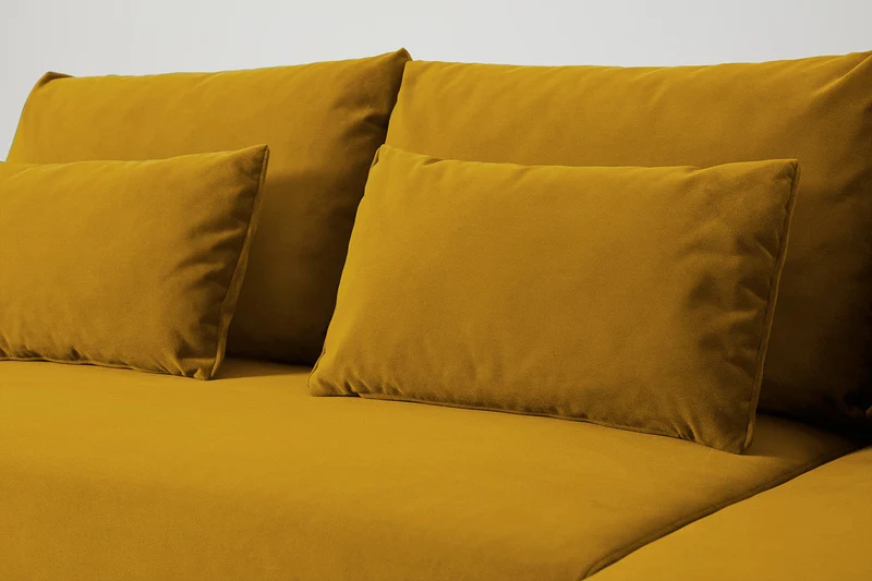 Model 12 Dreisitzer-Schlafsofa mit Chaiselongue links, Senfgelb