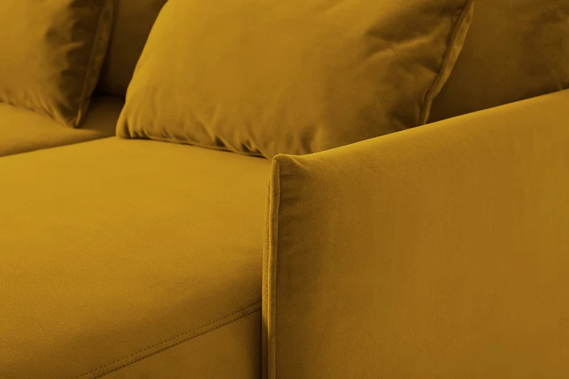 Model 12 Dreisitzer-Schlafsofa mit Chaiselongue links, Senfgelb
