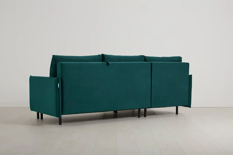 Model 12 Dreisitzer-Schlafsofa mit Chaiselongue links, Eisvogelblau