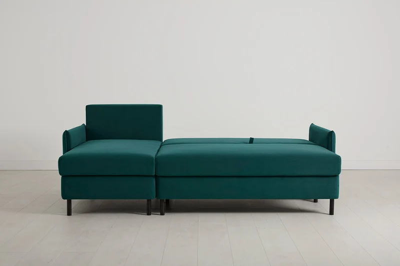 Model 12 Dreisitzer-Schlafsofa mit Chaiselongue links, Eisvogelblau
