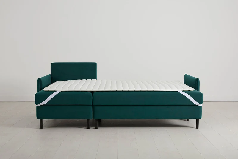 Model 12 Dreisitzer-Schlafsofa mit Chaiselongue links, Eisvogelblau