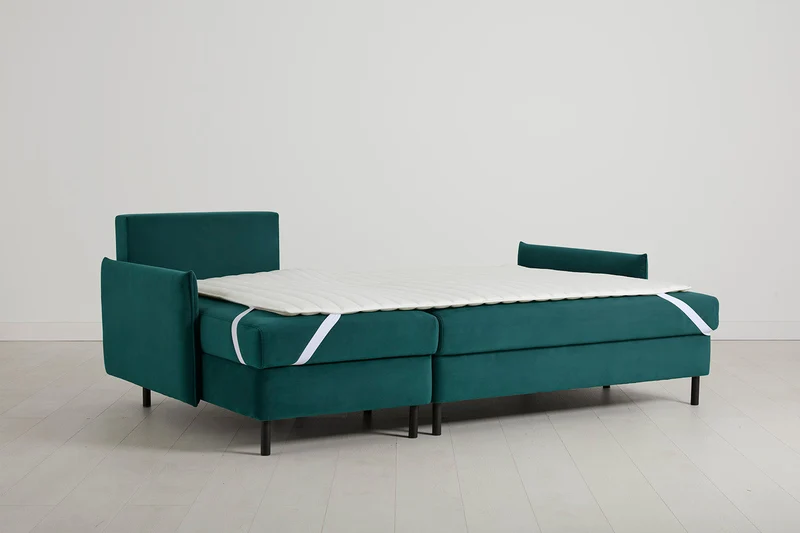 Model 12 Dreisitzer-Schlafsofa mit Chaiselongue links, Eisvogelblau