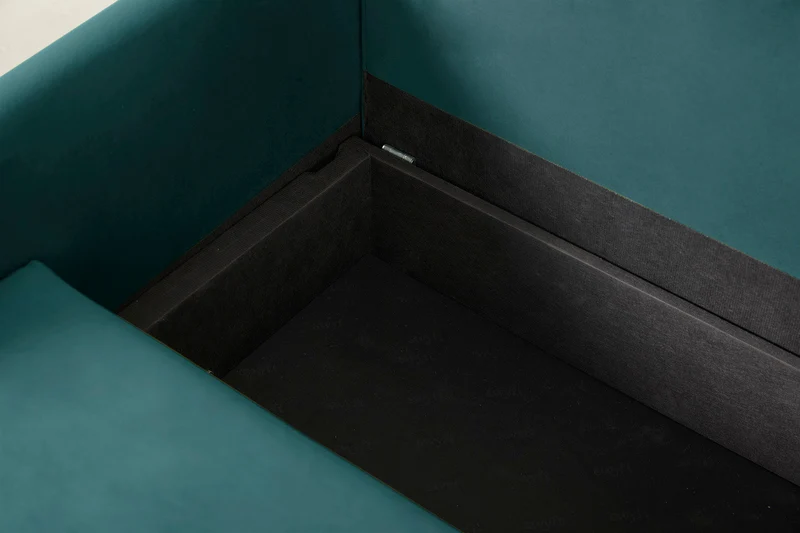 Model 12 Dreisitzer-Schlafsofa mit Chaiselongue links, Eisvogelblau