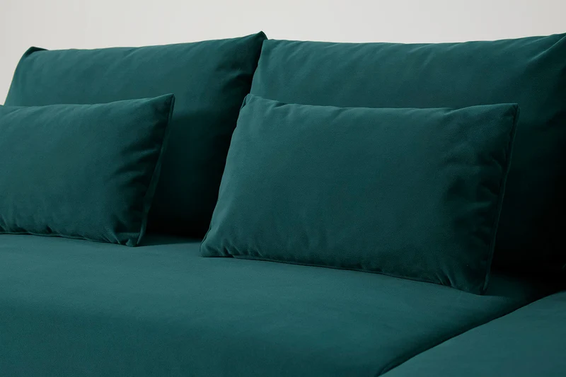 Model 12 Dreisitzer-Schlafsofa mit Chaiselongue links, Eisvogelblau