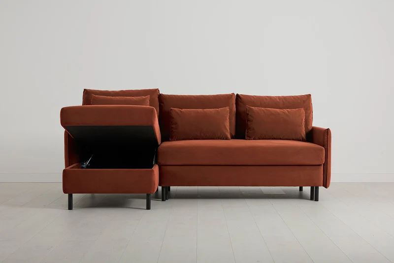 Model 12 Dreisitzer-Schlafsofa mit Chaiselongue links, Ziegelrot
