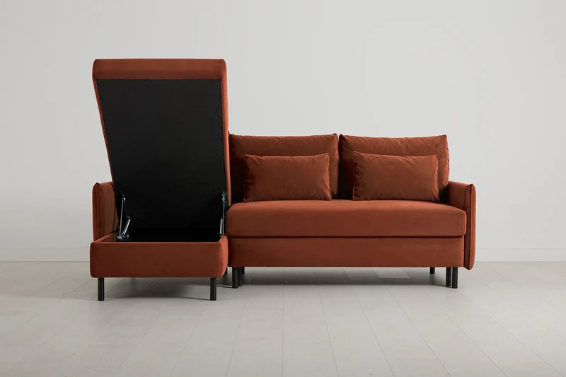 Model 12 Dreisitzer-Schlafsofa mit Chaiselongue links, Ziegelrot