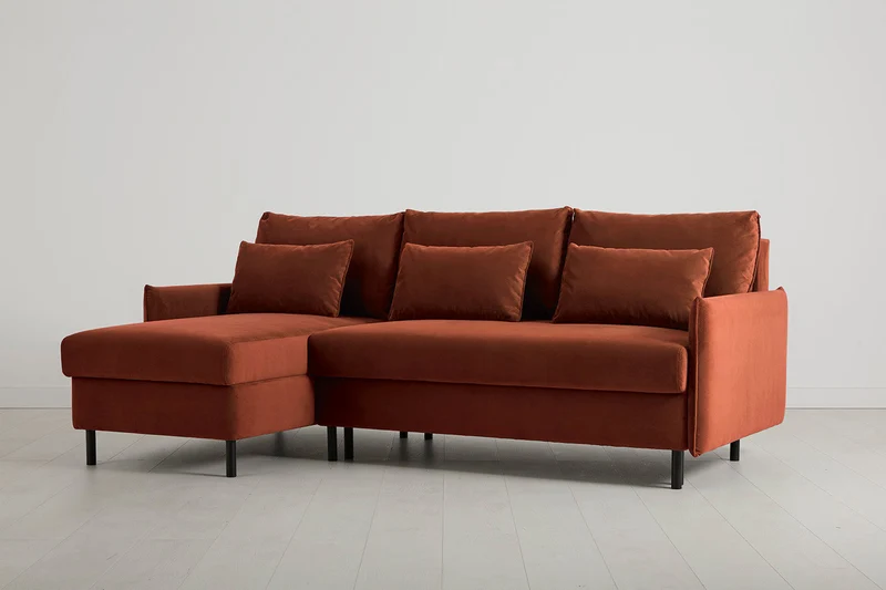 Model 12 Dreisitzer-Schlafsofa mit Chaiselongue links, Ziegelrot
