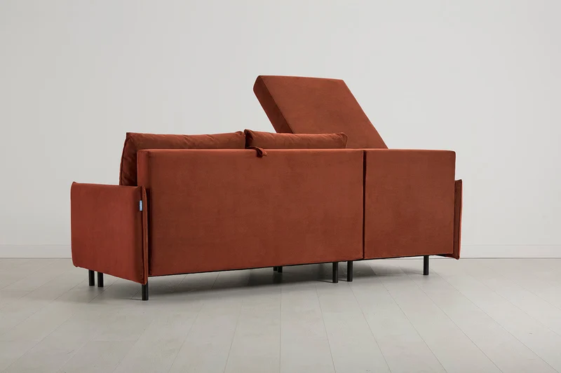 Model 12 Dreisitzer-Schlafsofa mit Chaiselongue links, Ziegelrot