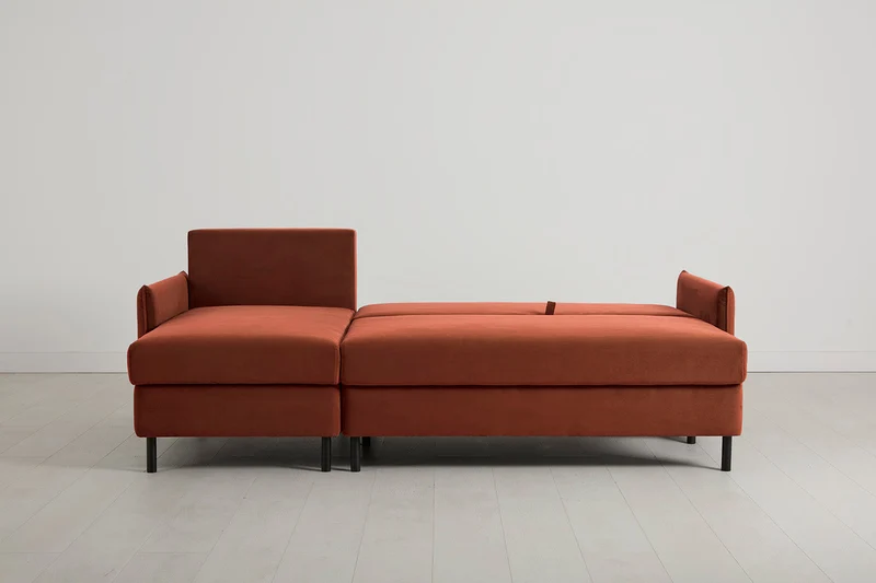 Model 12 Dreisitzer-Schlafsofa mit Chaiselongue links, Ziegelrot