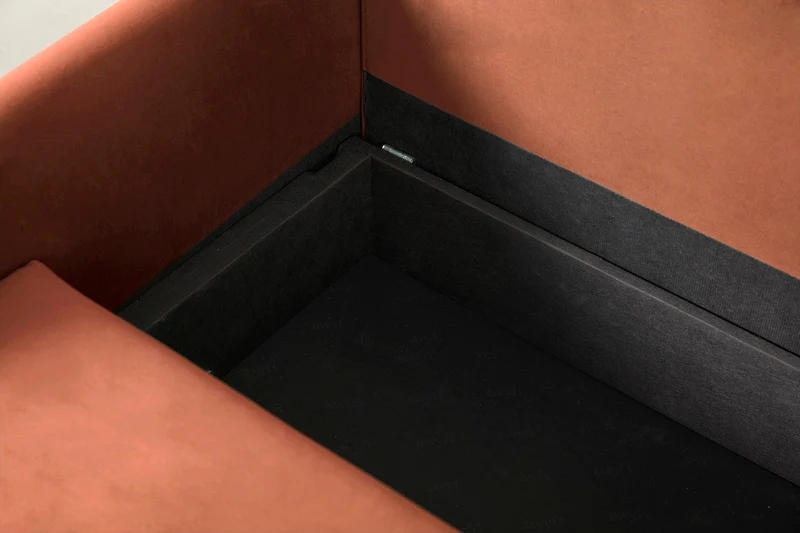 Model 12 Dreisitzer-Schlafsofa mit Chaiselongue links, Ziegelrot