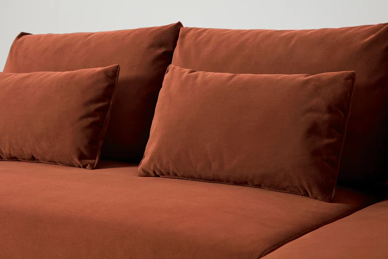 Model 12 Dreisitzer-Schlafsofa mit Chaiselongue links, Ziegelrot