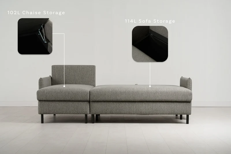 Model 12 Dreisitzer-Sofa mit Chaiselongue links, Schattengrau