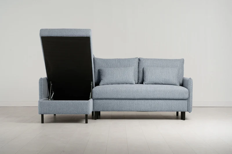 Model 12 Dreisitzer-Schlafsofa mit Chaiselongue links, Meerglasblau