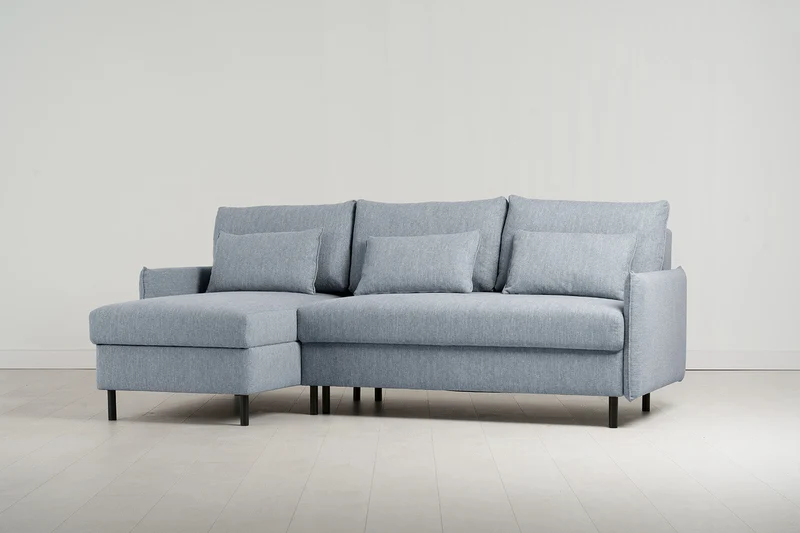 Model 12 Dreisitzer-Schlafsofa mit Chaiselongue links, Meerglasblau