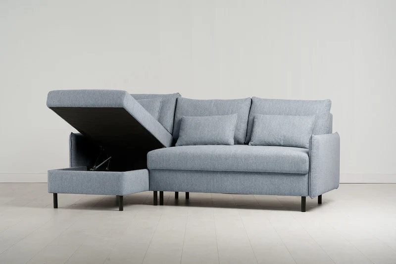Model 12 Dreisitzer-Schlafsofa mit Chaiselongue links, Meerglasblau