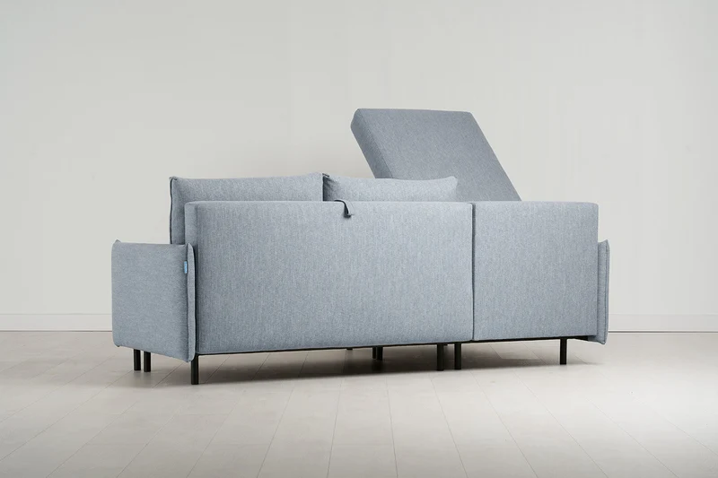 Model 12 Dreisitzer-Schlafsofa mit Chaiselongue links, Meerglasblau