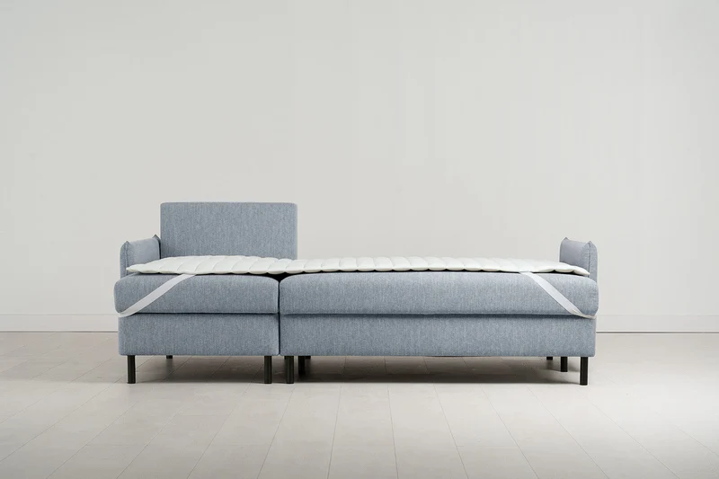 Model 12 Dreisitzer-Schlafsofa mit Chaiselongue links, Meerglasblau