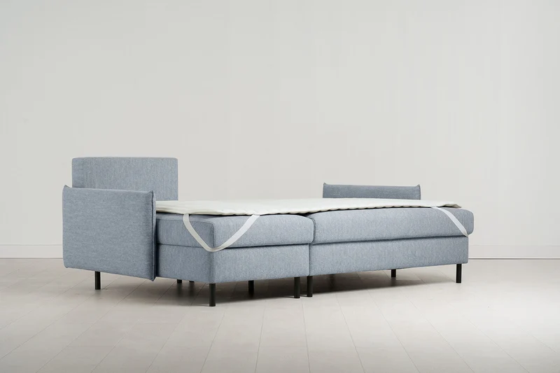 Model 12 Dreisitzer-Schlafsofa mit Chaiselongue links, Meerglasblau