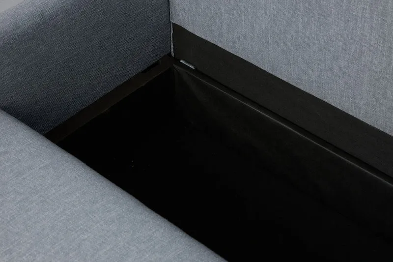 Model 12 Dreisitzer-Schlafsofa mit Chaiselongue links, Meerglasblau