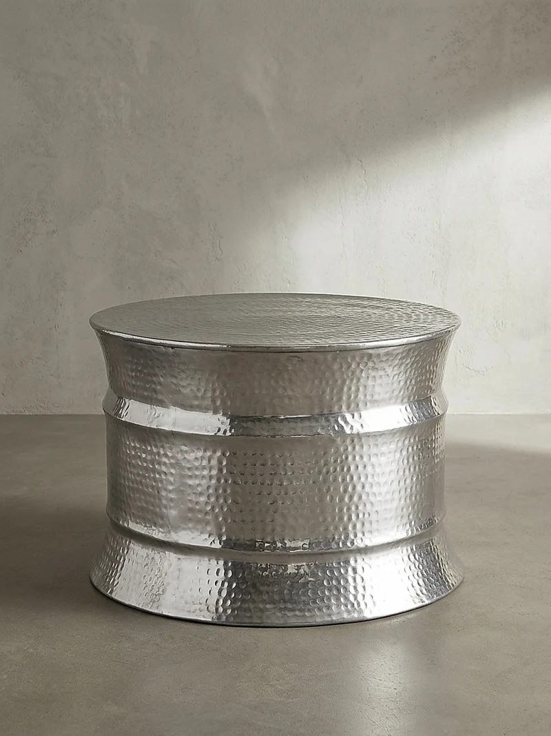 Couchtisch orientalisch rund Aluminium Hammerschlag-Look handgefertigt stabil langlebig