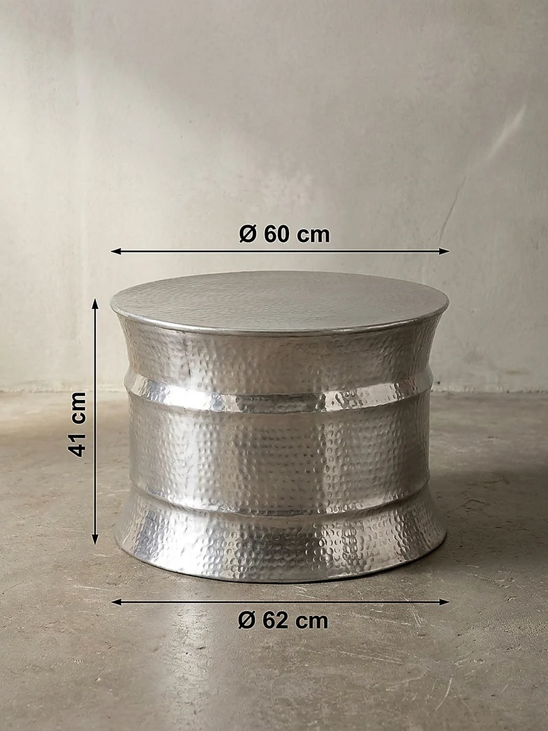 Couchtisch orientalisch rund Aluminium Hammerschlag-Look handgefertigt stabil langlebig