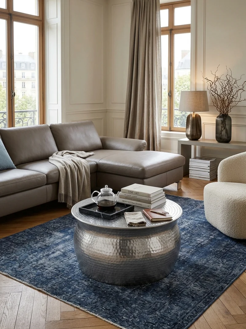 Couchtisch: Orientalisch, Hammerschlagstrukturen, Aluminium, Handgefertigt