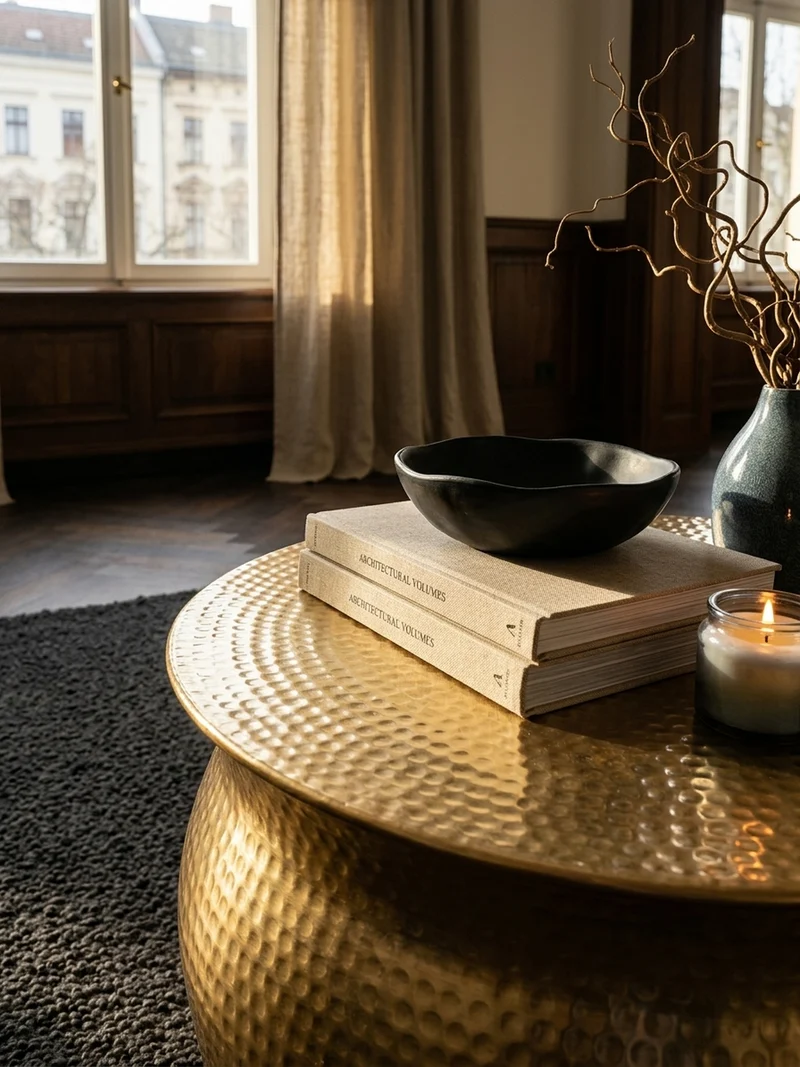 Couchtisch: Orientalisch, Hammerschlagstrukturen, Aluminium, Handgefertigt