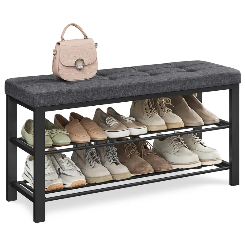Schuhbank mit Ebenen Leinenpolsterung und Metallrahmen