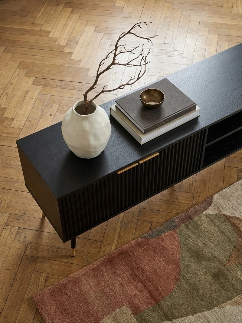 Lowboard Schwarz Eiche-Dekor Modern Stil 150x51x39 cm mit Türen und Ablagefächern